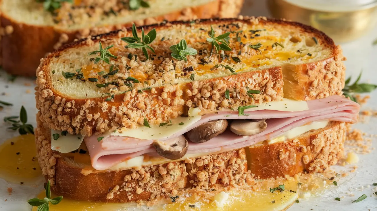 Savory Stuffed French Toast: Crispy stuffed French toast filled with ricotta and spinach, garnished with chives and served on a rustic plate.